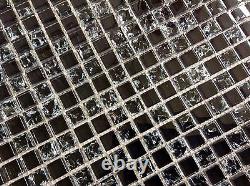 1 SQ M Black Crackle And Plain Glass Mosaic Wall Tile Sheets (Special Sale)
