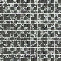 1 SQ M Black Crackle Plain Mix Glass Bathroom Kitchen Mosaic Wall Tiles 0043
