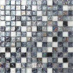 1 SQ M Black Grey Shades Hammered Glass Bathroom Mosaic Wall Tiles 0051