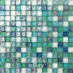 1 SQ M Blue Green Aqua Hammered Glass Shower Bathroom Mosaic Wall Tiles 0052