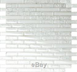 1 SQ M Clear Crackle and Plain Glass Mosaic Wall Tile Sheet 0140