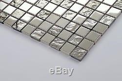 1 SQ M Silver Glass & Stainless Steel Mosaic Wall Tiles Textured and Smooth 0129