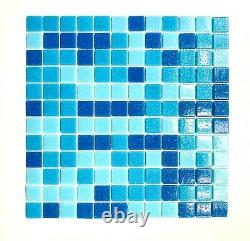1x1 Pool Blue Spa Navy mix Glass Mosaic Wall and Floor Tile Pool (BOX OF 10)