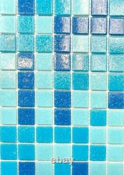 1x1 Pool Blue Spa Navy mix Glass Mosaic Wall and Floor Tile Pool (BOX OF 10)