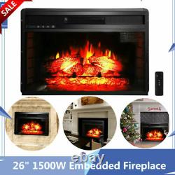26 1500W Embedded Fireplace Remote Control Incline Wall Tile Fake Wood Electric