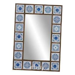 28x38 Indigo Moroccan Tile Framed Wall Mounted Mirrors, Blue