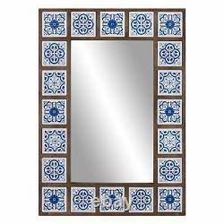 28x38 Indigo Moroccan Tile Framed Wall Mounted Mirrors, Blue