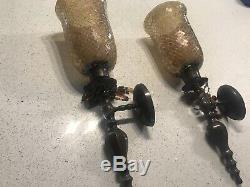 2-BOMBAY CO. Wall SCONCES Tile Glass 23 Candle Holders Draped Crystals Beads