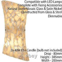 2 PACK Mosaic Mirror Wall Light Pale Stone Tile Glass Shade Pretty Dimming Lamp