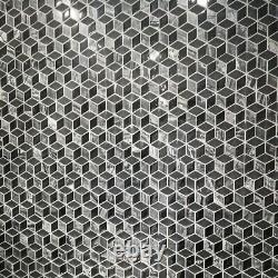 3D Nero Glass & Marble Mosaic Tiles Sheet For Walls Floors Bathrooms Kitchen