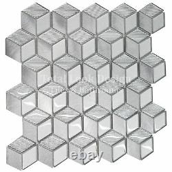 3D Silver Glass Square Mosaic Tiles Sheet For Walls Floors Bathrooms Kitchen