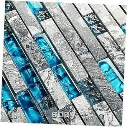 5-Sheets Gray Marble Backsplash Wall Tiles, Teal Blue Glass Box of 5 Sheet