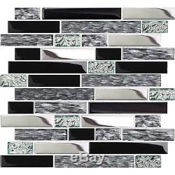5 Sq Feet Black Silver Glass Tile Kitchen Backsplash Mosaic Art Decor Bath Wall