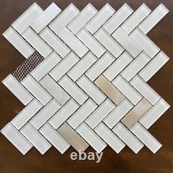9 Sheets of White and Silver Diagonal Backsplash