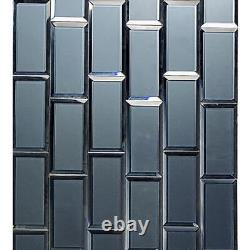 ABOLOS Glass Mirror Backsplash Wall Tile 3x 6 Graphite Blue/Frosted Matte