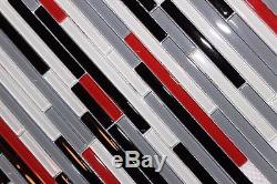 AUTOSTRATA Red White Black Grey Glass Mosaic Tile Backsplash Tiles Wall Bath Bar