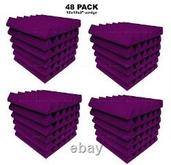 Acoustic Foam 48 pack Purple Wedge Studio Soundproofing Wall Tiles 12x12x 2