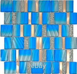 Aluminium Mosaic Glass Blue Wall Mirror Tiles Kitchen Shower Bad F 10