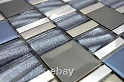 Aluminium Mosaic Glass Silver Wall Mirror Tiles Kitchen Shower Bad F
