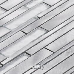 Aluminum Metallic Metal Silver Foiled Crystal Glass Mosaic Tile Wall Backsplash
