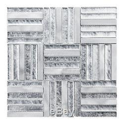 Aluminum Metallic Silver Foil Glass Parquet Mosaic Tile Kitchen Wall Backsplash