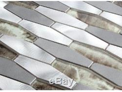 Aluminum and Glass Mosaic Backsplash White/Gray/Brown Kitchen Bathroom Wall Tile