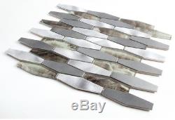 Aluminum and Glass Mosaic Backsplash White/Gray/Brown Kitchen Bathroom Wall Tile