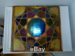 Antique Mosaic Art Glass panel large 15 x 15 wall tile Tiffany style star Blue