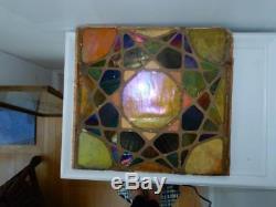 Antique Mosaic art glass panel large 15 x 15 wall tile Tiffany Style star Gold