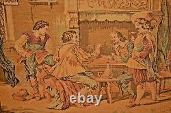 Antique Tapestry Renaissance Wine Drinking Dining Embroidery Scene Gilded Frame