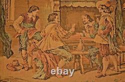 Antique Tapestry Renaissance Wine Drinking Dining Embroidery Scene Gilded Frame
