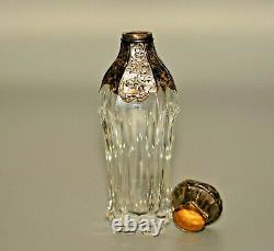 Antique Victorian Sterling Silver Crystal Cut Glass Miniature Snuff Bottle