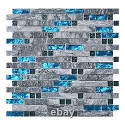 Art3d grout Decorative Tile, Blue/Gray, Glass, for Kitchen Backsplash or Bath