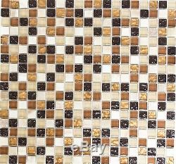 BEIGE/BROWN/COPPER Mix clear Mosaic tile GLASS/STONE WALL Bath 92-120610sheet