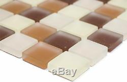 BEIGE/BROWN MIX FROSTED Mosaic tile GLASS Square WALL Bath 72-1311 10 sheet