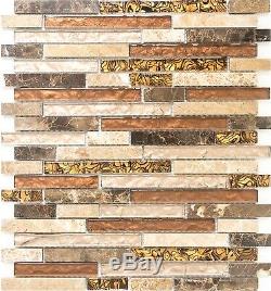 BEIGE/BROWN MIX Mosaic tile GLASS/STONE BRICK WALL Bath&Kitchen -86-130210sheet