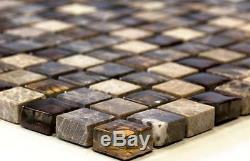 BEIGE/BROWN MIX Translucent Mosaic tile GLASS/STONE Wall Bath 92-1303 10sheet