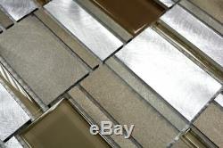 BEIGE/BROWN Mix Mosaic tile Brushed ALU/GLASS Wall Backsplash 49-1202 f 10sheet