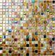 BEIGE/BROWN Mix Pearl Iridescent Square Mosaic tile GLASS Wall Bath 58-1204 b