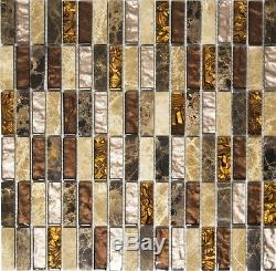 BEIGE/BROWN Translucent Mosaic tile STICK GLASS/STONE Wall Bath 87-1310 10sheet