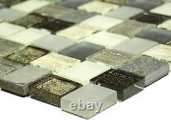 BEIGE/CREAM frosted Rectangle Mosaic tile GLASS/STONE 82-0102 10 sheet