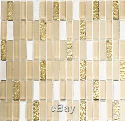 BEIGE/GOLD MIX Mosaic tile GLASS/STONE Stick WALL Bath&Kitchen 87-120210sheet