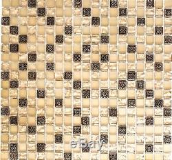 BEIGE Mix clear/mat Mosaic tile GLASS/STONE/RESIN Ornament WALL 92-1207 10sheet
