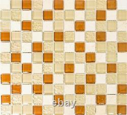 BEIGE/TERRACOTTA MIX Mosaic tile GLASS/STONE Kitchen&Bathroom-82-1204 10 sheet
