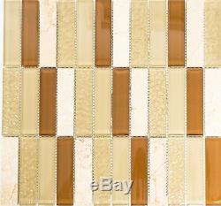 BEIGE/TERRACOTTA MIX Mosaic tile GLASS/STONE Stick WALL Bath 87-1204 10 sheet