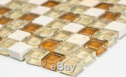 BEIGE/TERRACOTTA Mix clear Mosaic tile GLASS/STONE WALL Bath 92-1204 10sheet