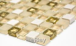BEIGE/WHITE/GOLD Mix clear/mat Mosaic tile GLASS/STONE WALL 92-1201 10 sheet