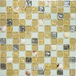 BEIGE/WHITE/SILVER SEASHELL Translucent Mosaic tile GLASS WALL 82B-011210sheet