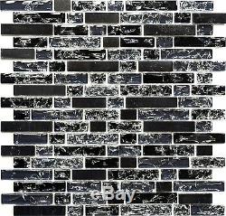 BLACK Clear Translucent Mosaic tile BRICK GLASS/STONE WALL Bath 87-v132810sheet