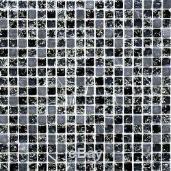 BLACK Clear Translucent Mosaic tile GLASS/STONE WALL Bathroom 92-102810 sheet